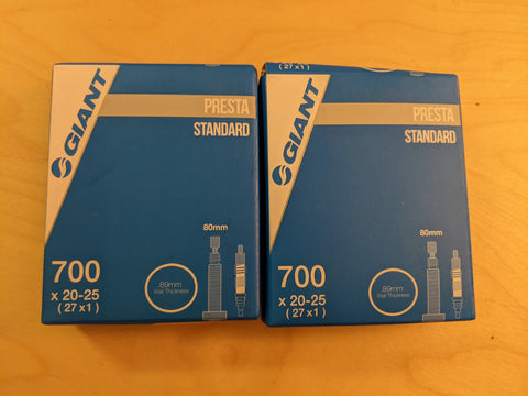 Giant Road Tube: 700 x 20-25 Threaded Presta Removable Valve Core - 80mm